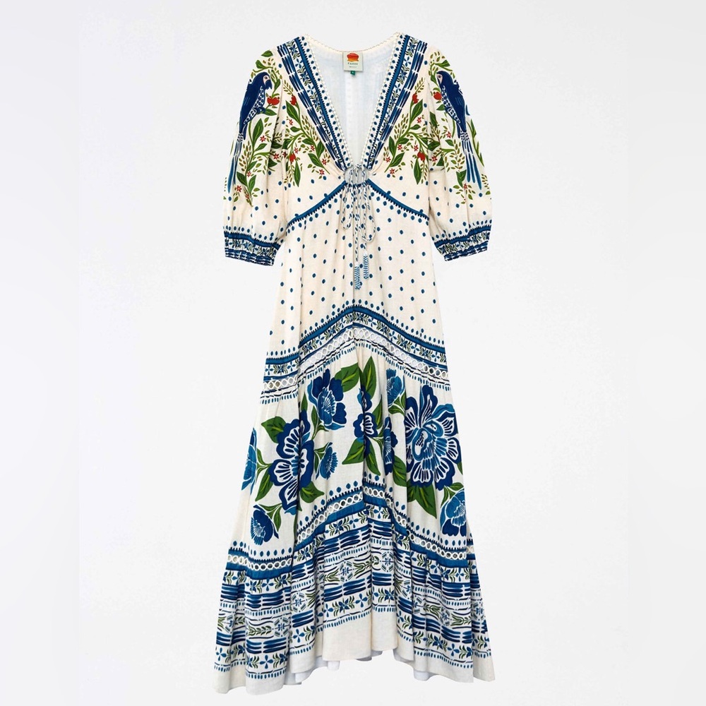 FARM Rio Blue and Green Floral Maxi Dress